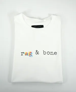 Rag & Bone - “Tri-Color Logo” Cotton White Crew Neck Tee - S
