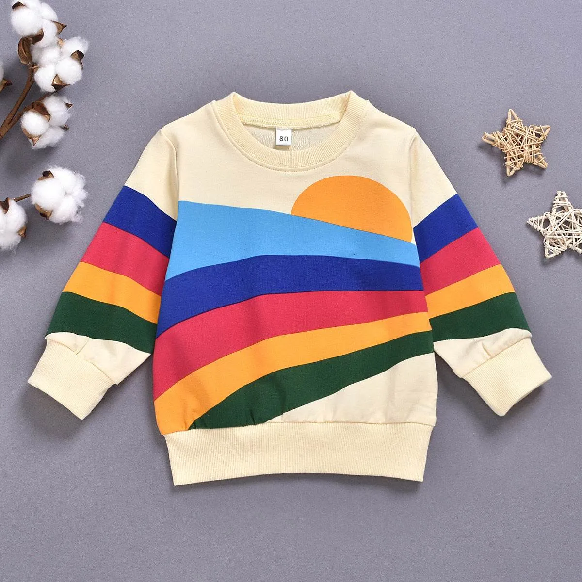 Rainbow Print Long Sleeve Round Neck Children's Clothing For Men And Women