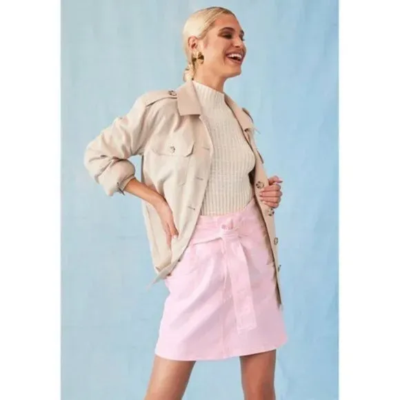 Rebecca Minkoff Pink Denim Mini Skirt Tie Bow Waist