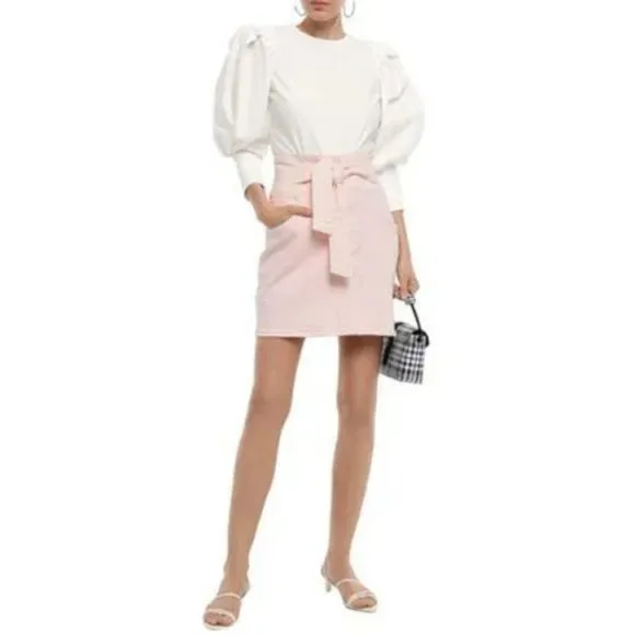 Rebecca Minkoff Pink Denim Mini Skirt Tie Bow Waist