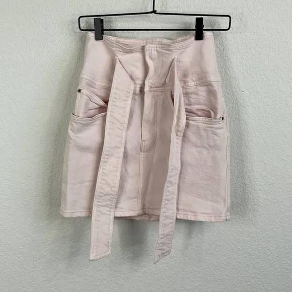 Rebecca Minkoff Pink Denim Mini Skirt Tie Bow Waist