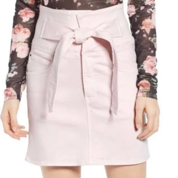 Rebecca Minkoff Pink Denim Mini Skirt Tie Bow Waist