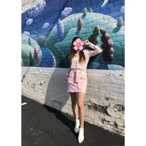 Rebecca Minkoff Pink Denim Mini Skirt Tie Bow Waist
