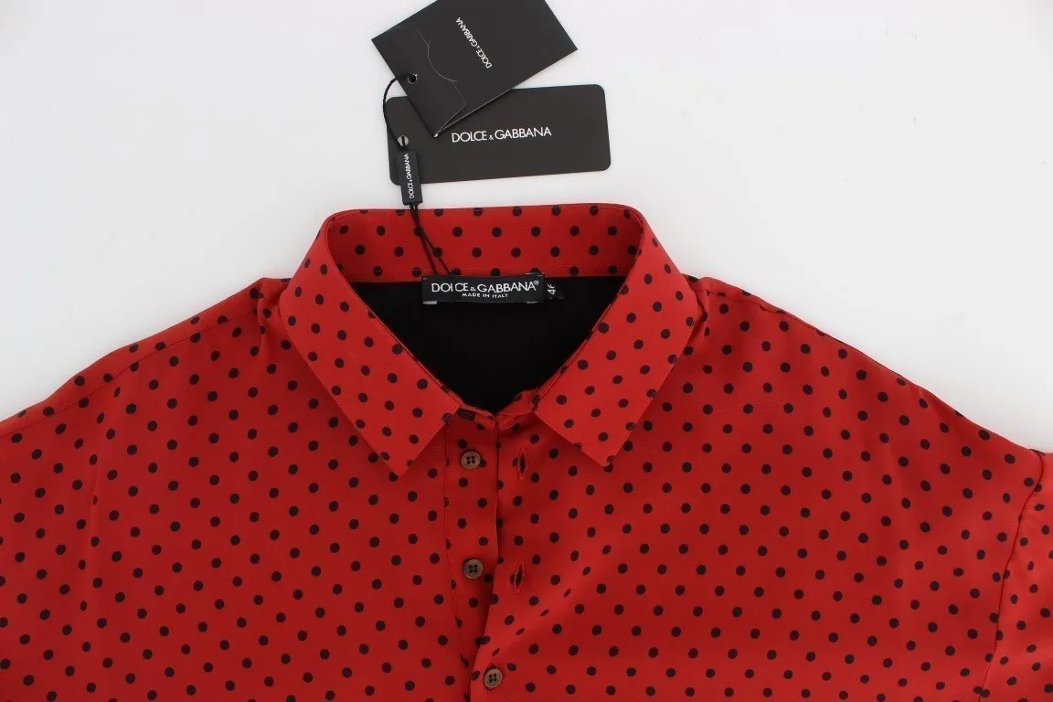 Red Black Polka Silk Polo T-shirt