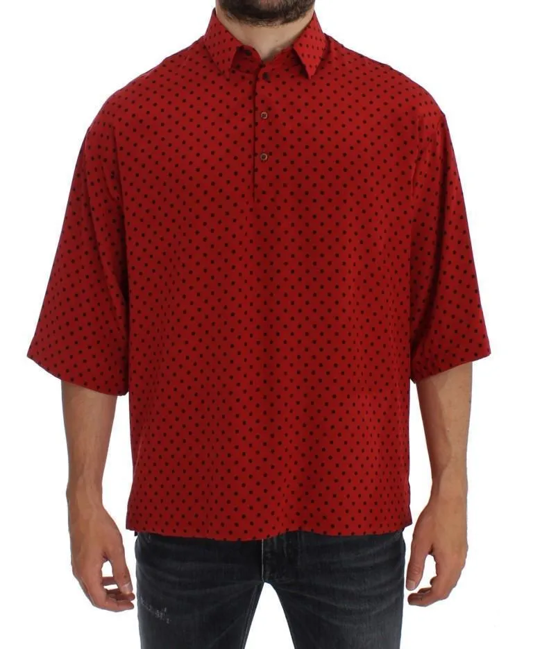 Red Black Polka Silk Polo T-shirt