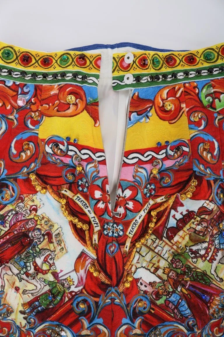 Red Carretto Print Brocade Crystal Skirt