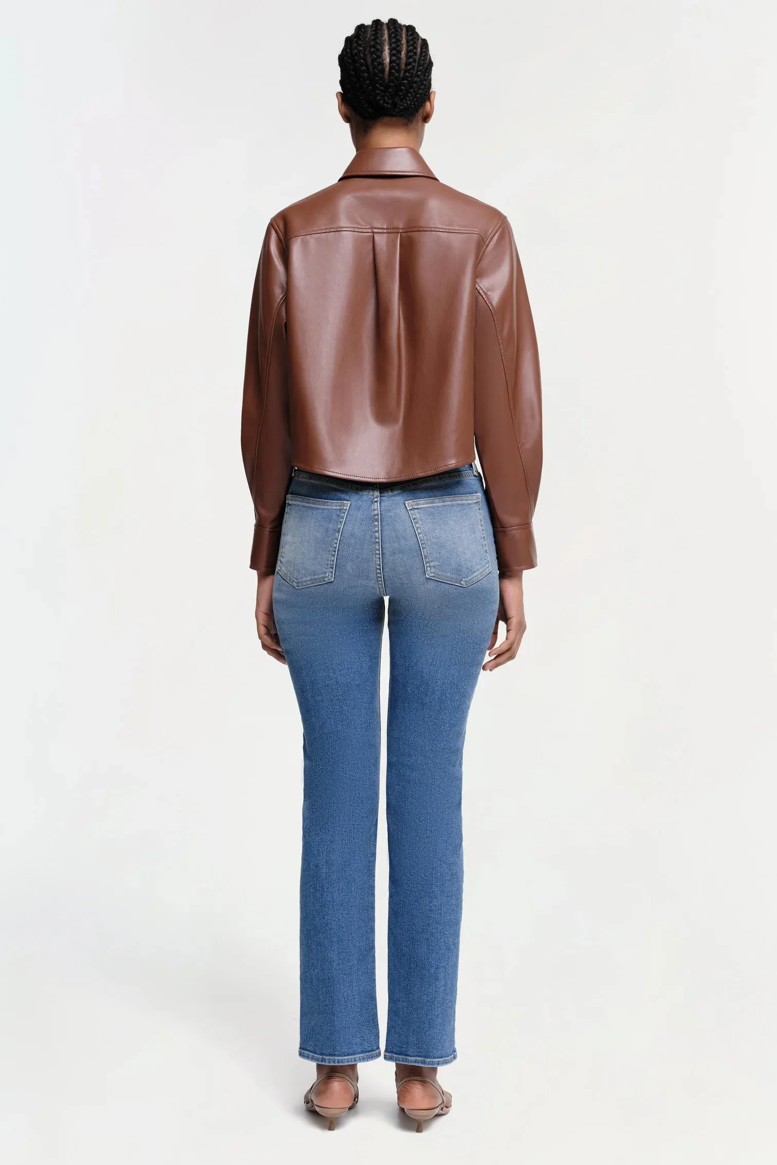 Renata Cropped Button Down Shirt in Anise