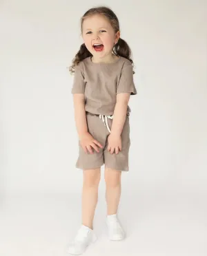 Ribbed Shorts Set Taupe