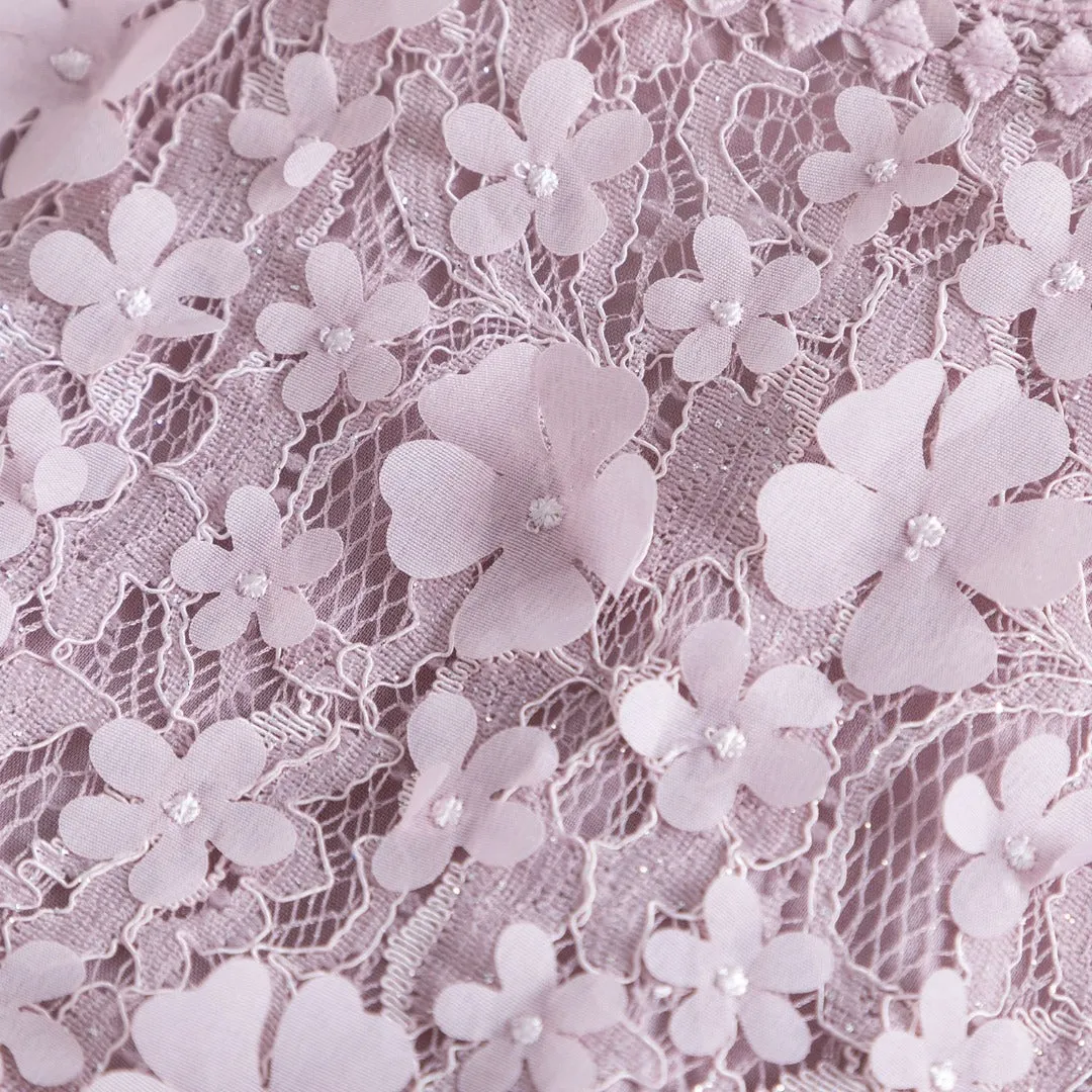 Rose  Floral Print Lace Dresses for Girls