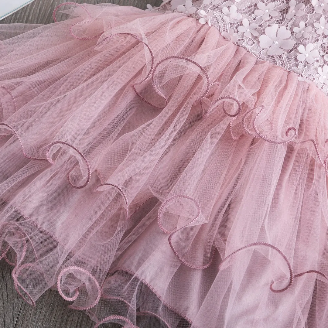 Rose  Floral Print Lace Dresses for Girls