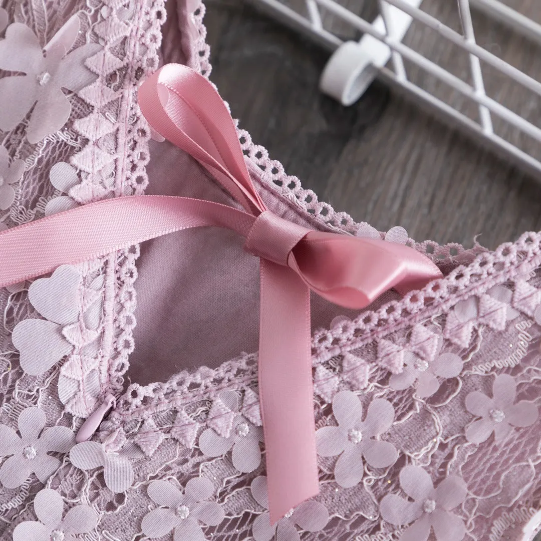 Rose  Floral Print Lace Dresses for Girls