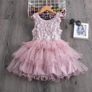Rose  Floral Print Lace Dresses for Girls