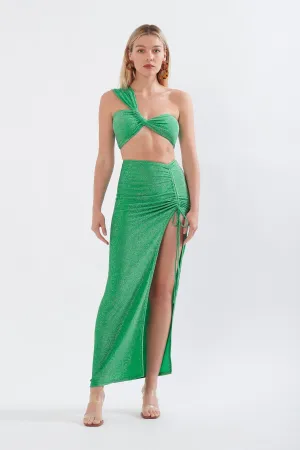 RUCHED MAXI SKIRT IN TURQUOISE