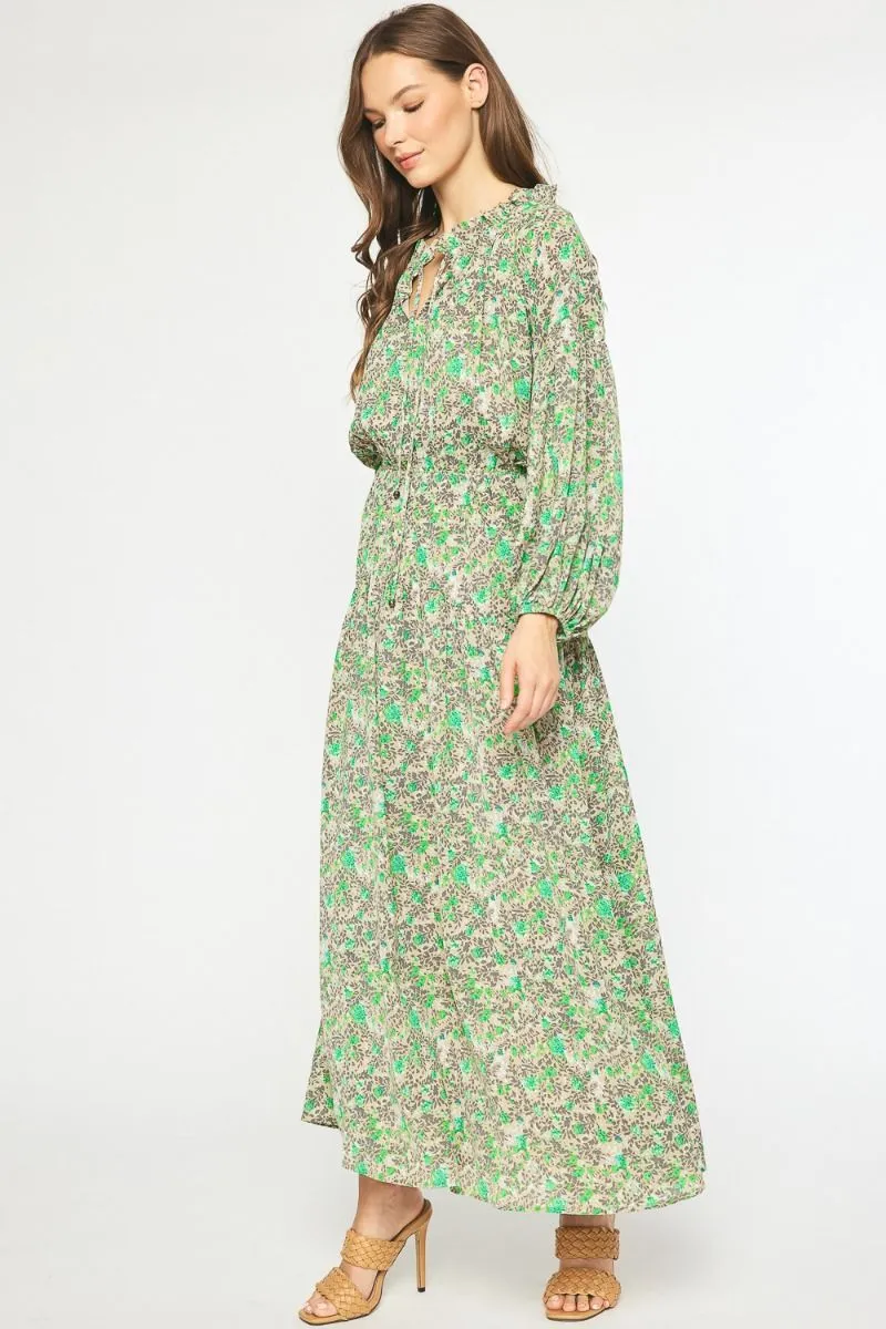 Ruffle Trim Maxi Dress {Taupe   Green}