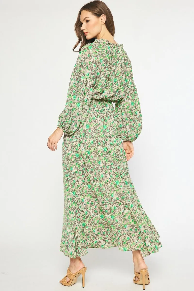 Ruffle Trim Maxi Dress {Taupe   Green}
