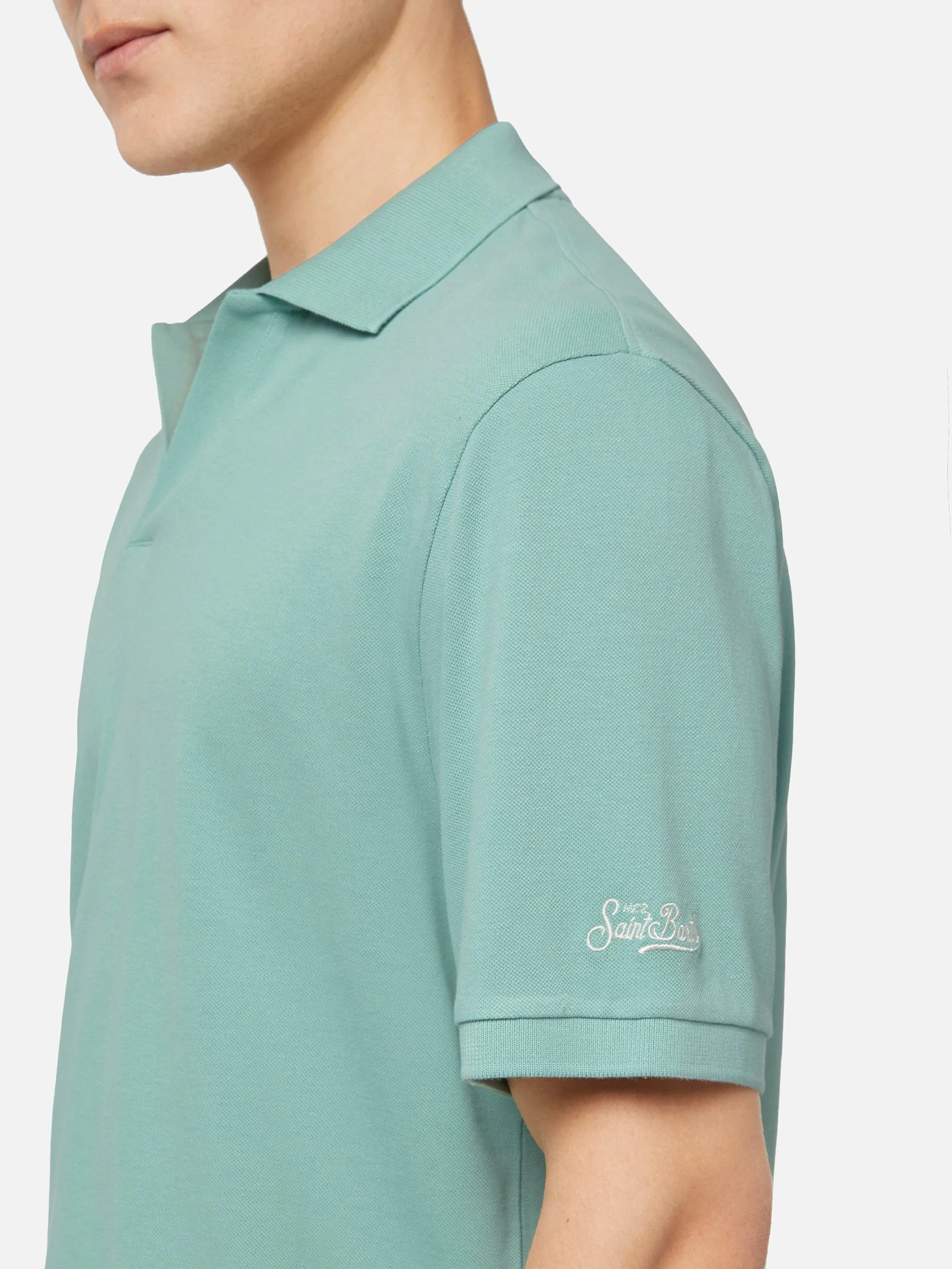 Sage green cotton piquet buttonless polo shirt Charles