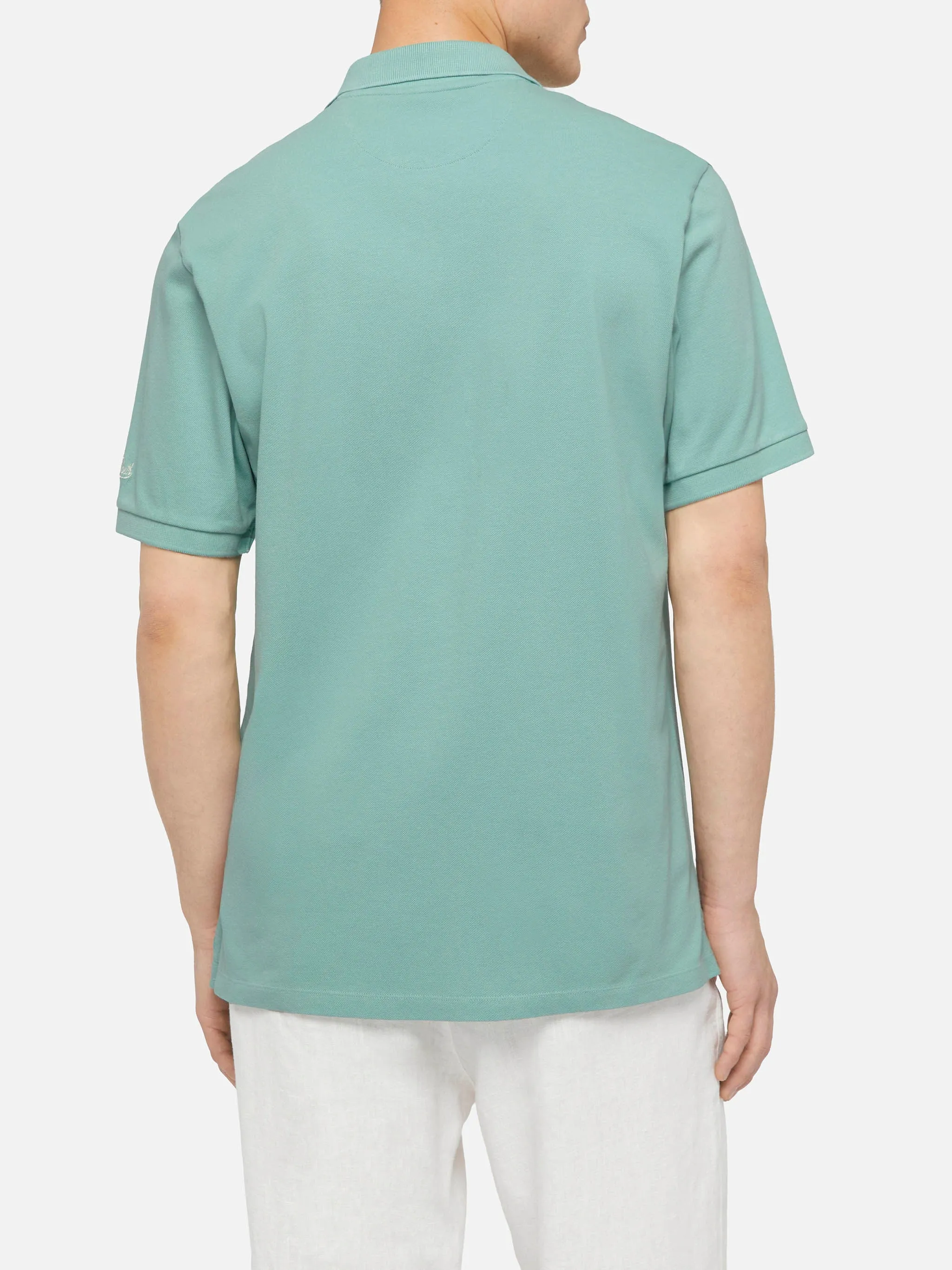 Sage green cotton piquet buttonless polo shirt Charles