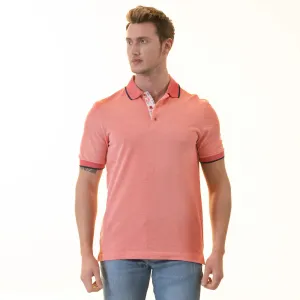 Salmon inside Floral Polo Shirt Mens Slim Fit Polo Shirts - 100% Soft Cotton - Tailored Comfortable Fit