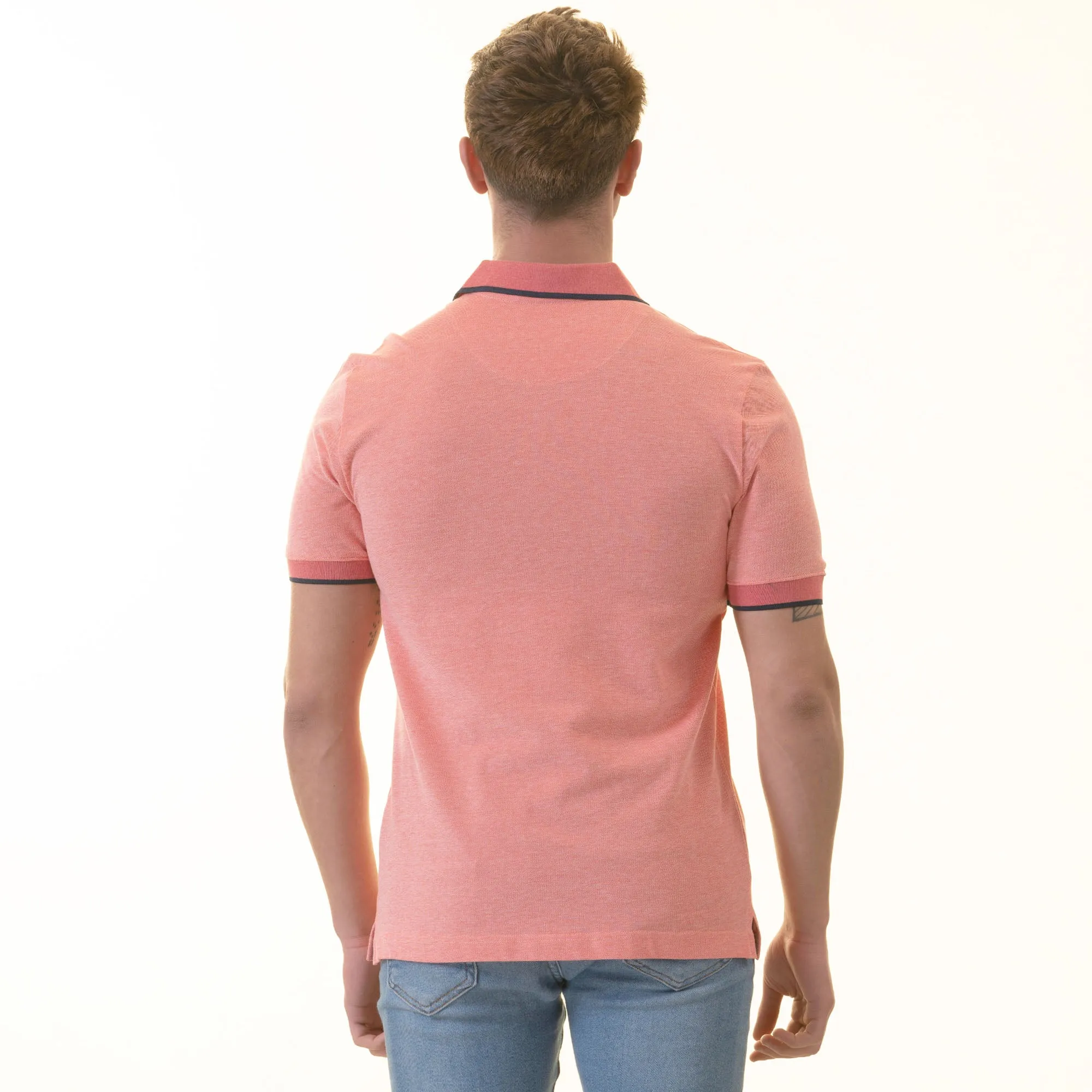 Salmon inside Floral Polo Shirt Mens Slim Fit Polo Shirts - 100% Soft Cotton - Tailored Comfortable Fit