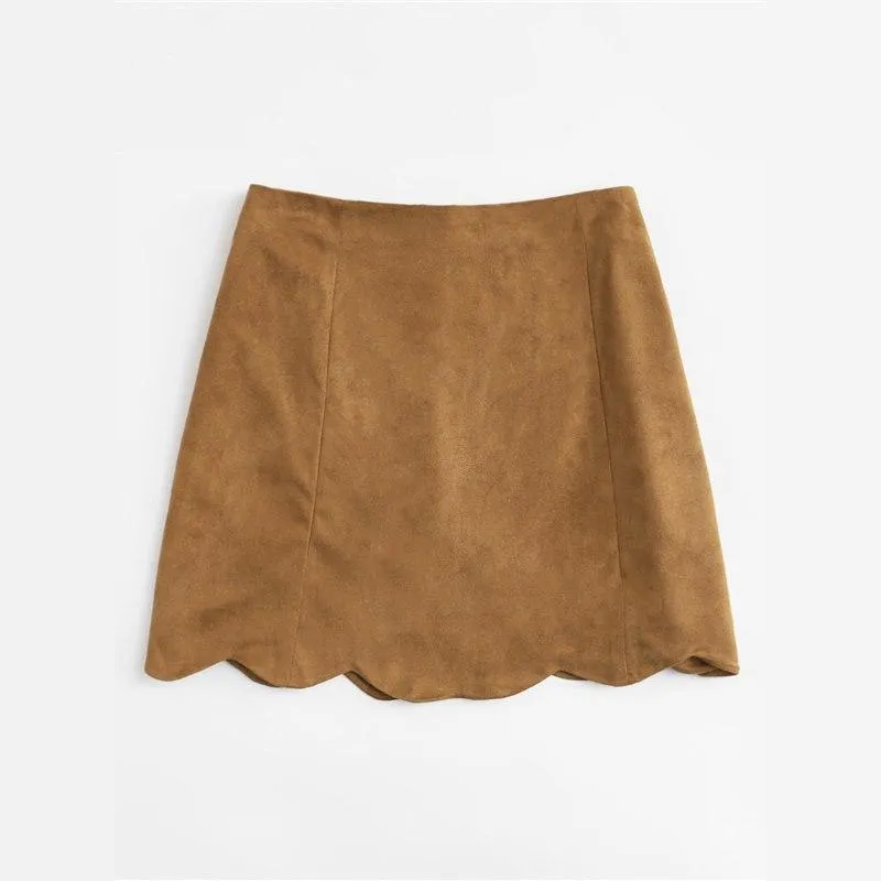 Scallop Hem Suede Skirt