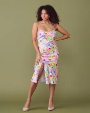 Sea Life Satin Midi Cowl Slit Slip -