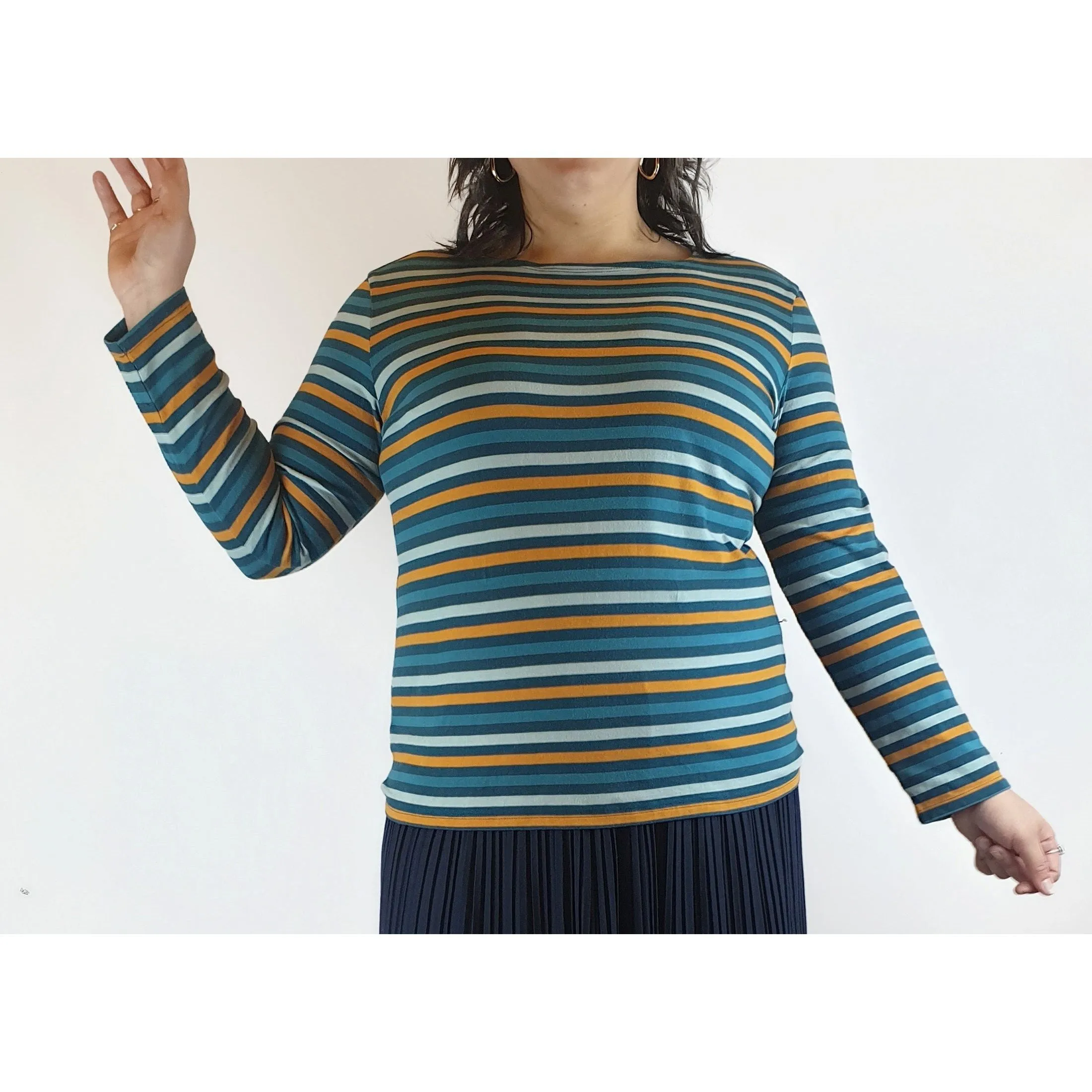Seasalt blue and yellow striped long sleeve top size UK 16 (best fits size 14)