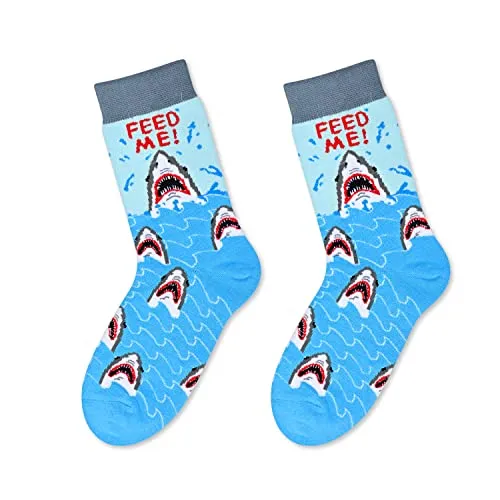 Shark Enthusiast Presents for Boys, Cool Gifts for Children, Fun Boys' Novelty Shark Socks, Gifts for 7-10 Years Old Boys