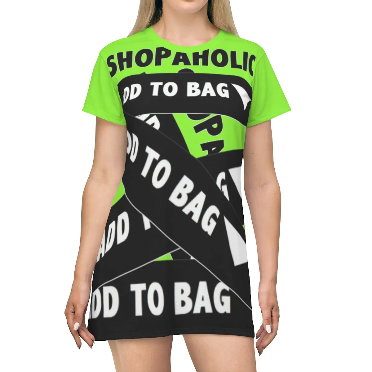 Shopaholic Add to Bag™ (Bandage/Fluorescent Green) T-shirt Dress