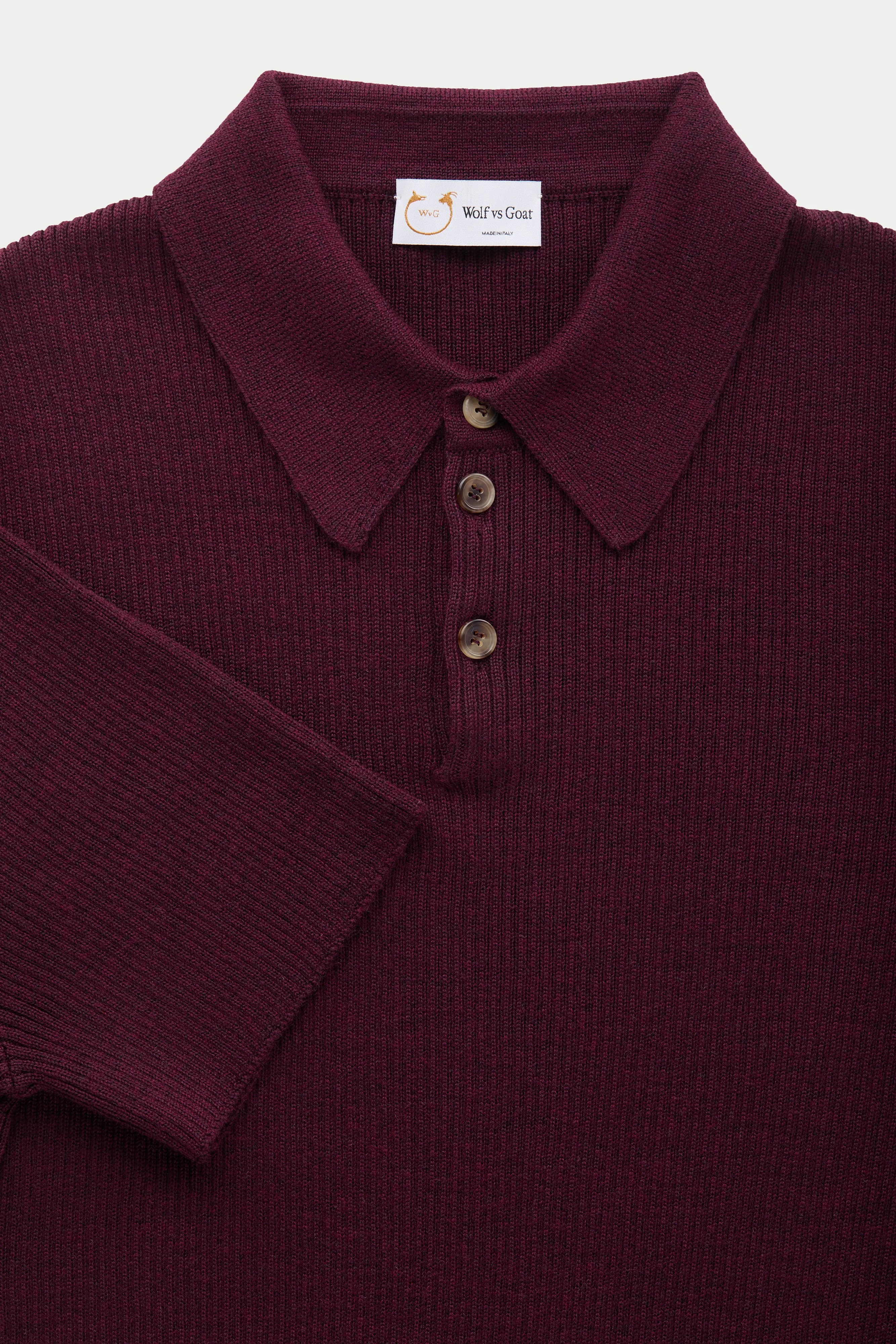 Short Sleeve Wool Silk Rich Boy Knitted Polo Burgundy
