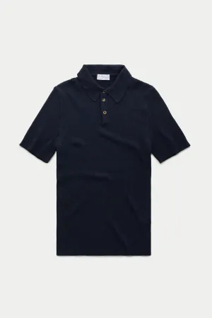 Short Sleeve Wool Silk Rich Boy Knitted Polo Dark Navy
