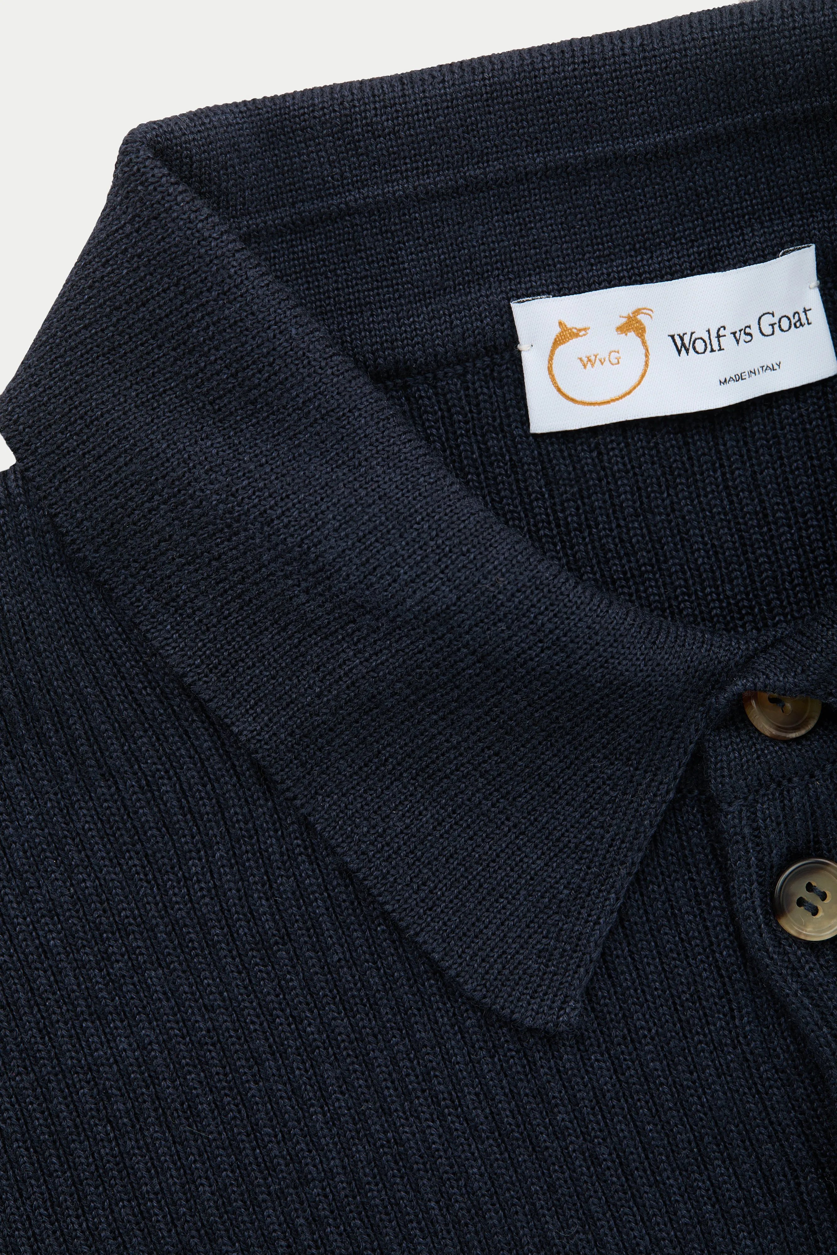 Short Sleeve Wool Silk Rich Boy Knitted Polo Dark Navy