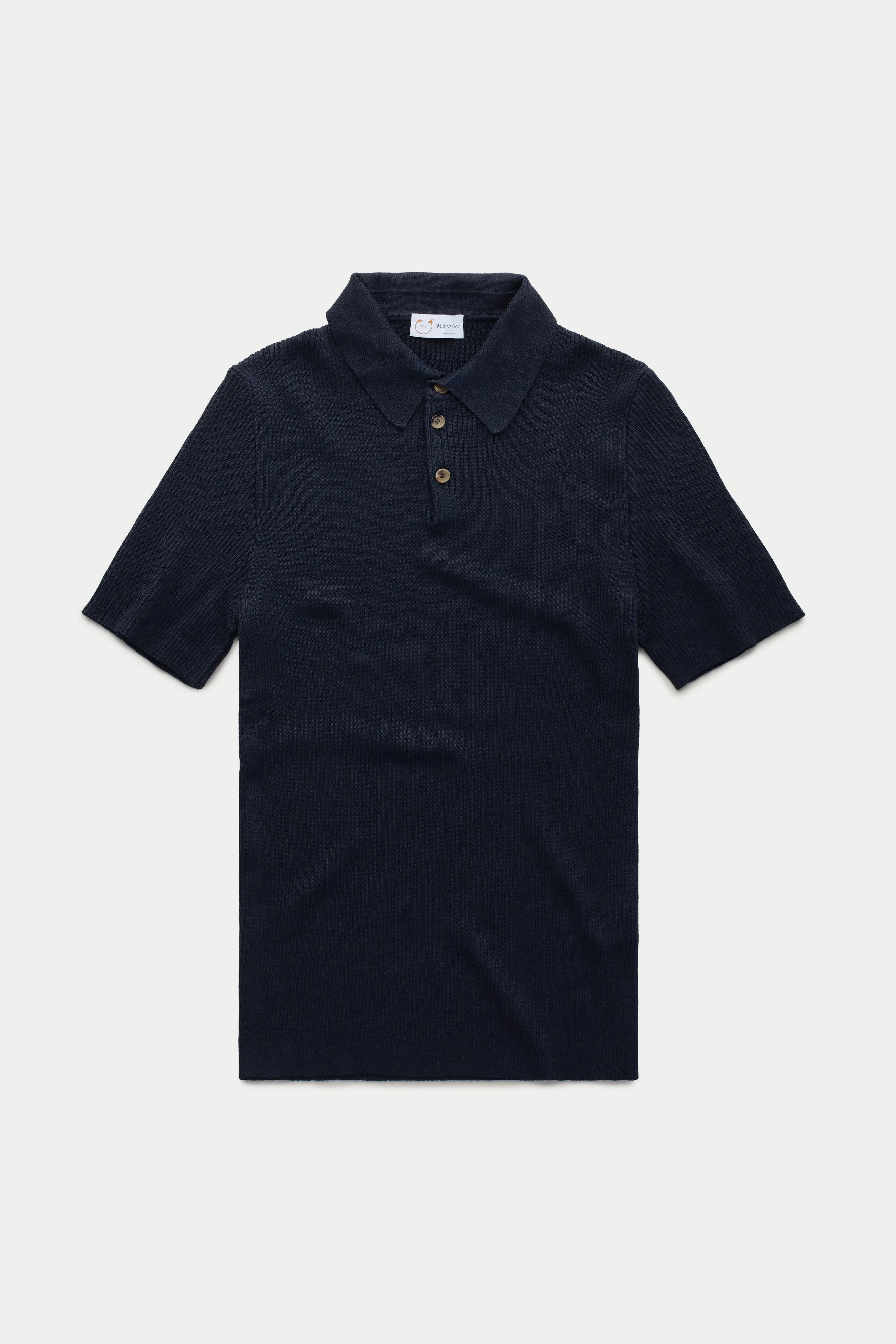 Short Sleeve Wool Silk Rich Boy Knitted Polo Dark Navy