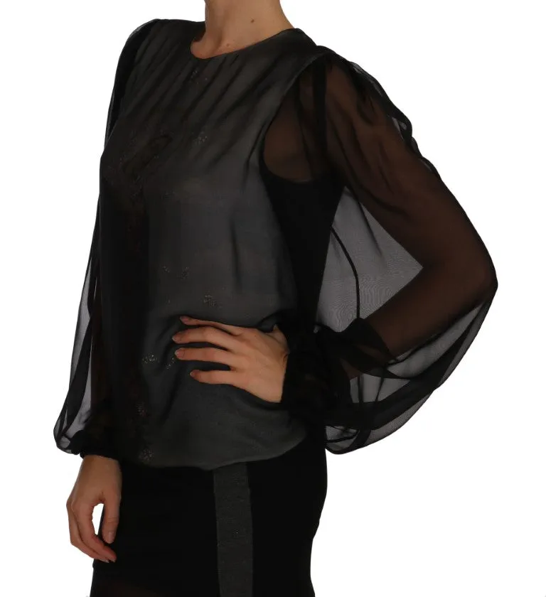 Silk Black MADONNA Crystal Sicily Blouse