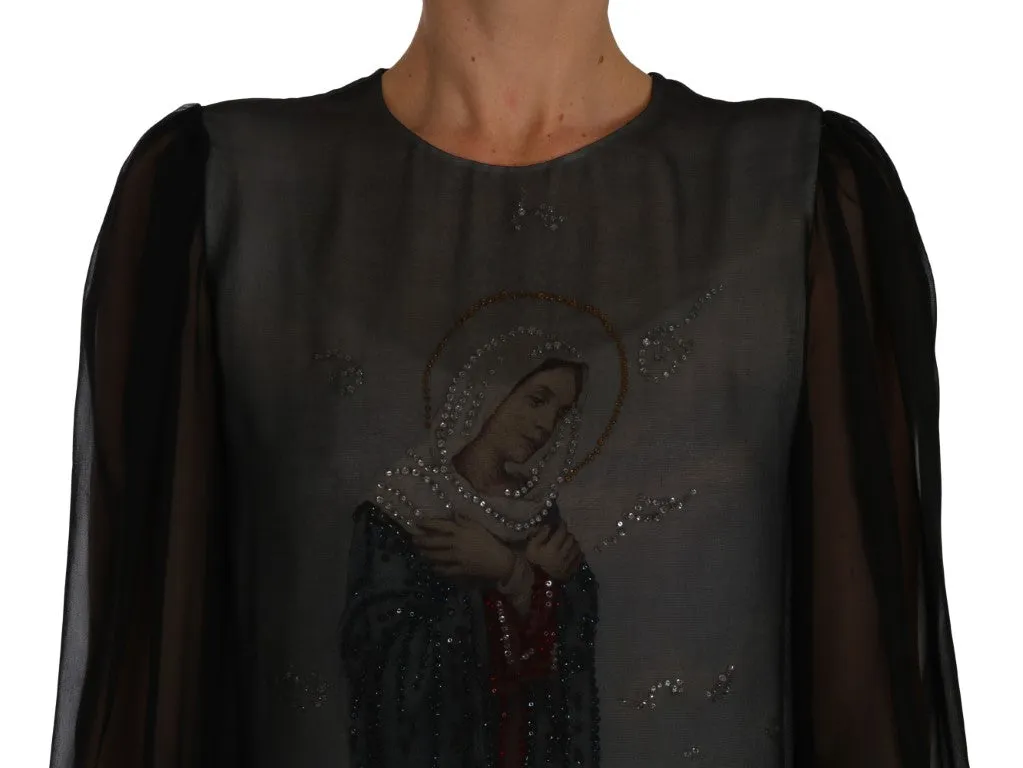 Silk Black MADONNA Crystal Sicily Blouse