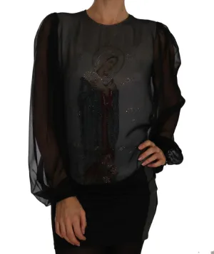 Silk Black MADONNA Crystal Sicily Blouse