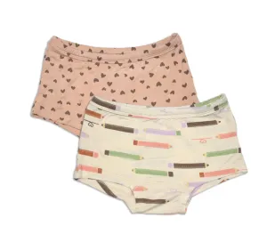 Silkberry Girls 2pack Bamboo Boxer Briefs Heart/Pencil Mix