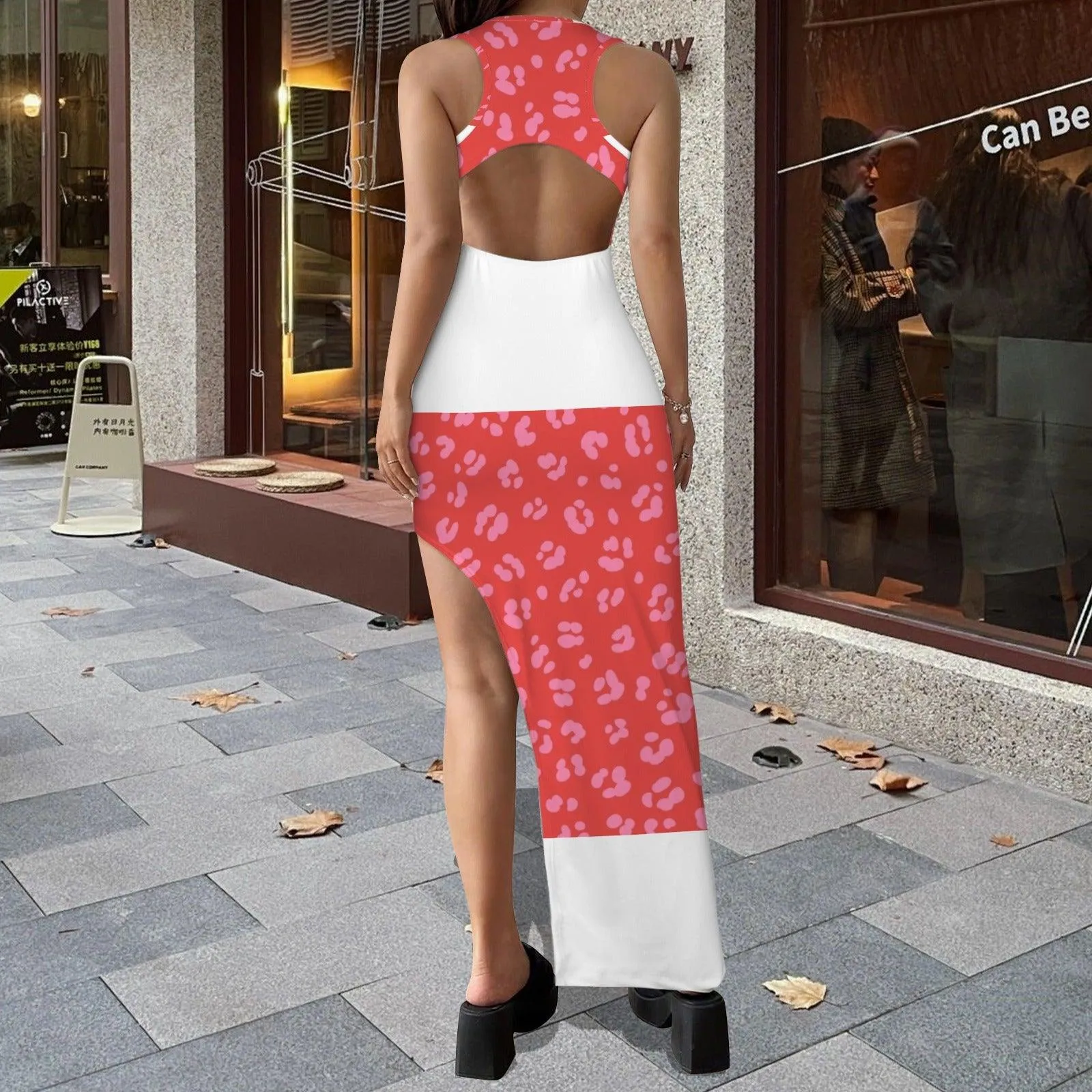 Sleeveless Backless Hollow Slit Maxi Dress