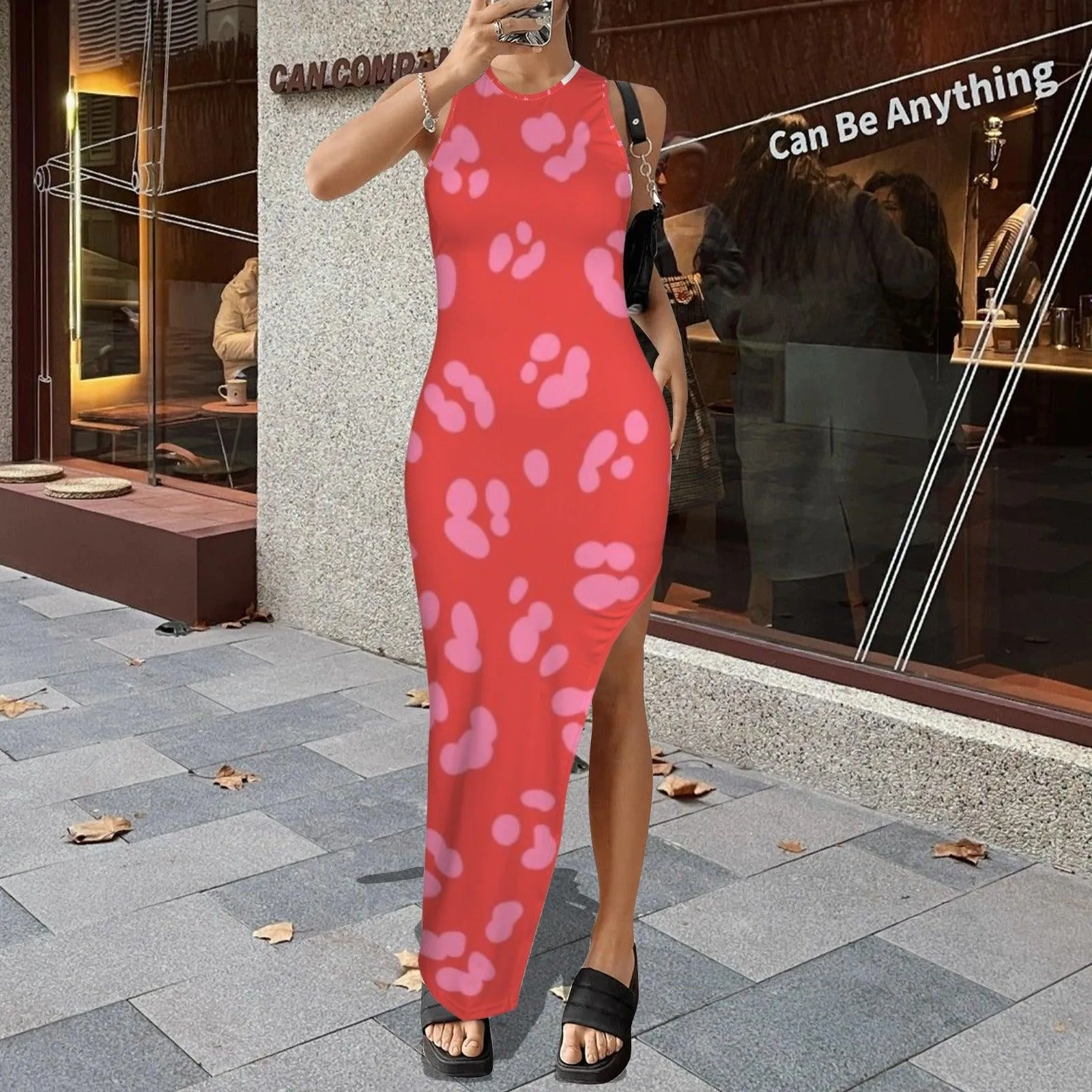 Sleeveless Backless Hollow Slit Maxi Dress