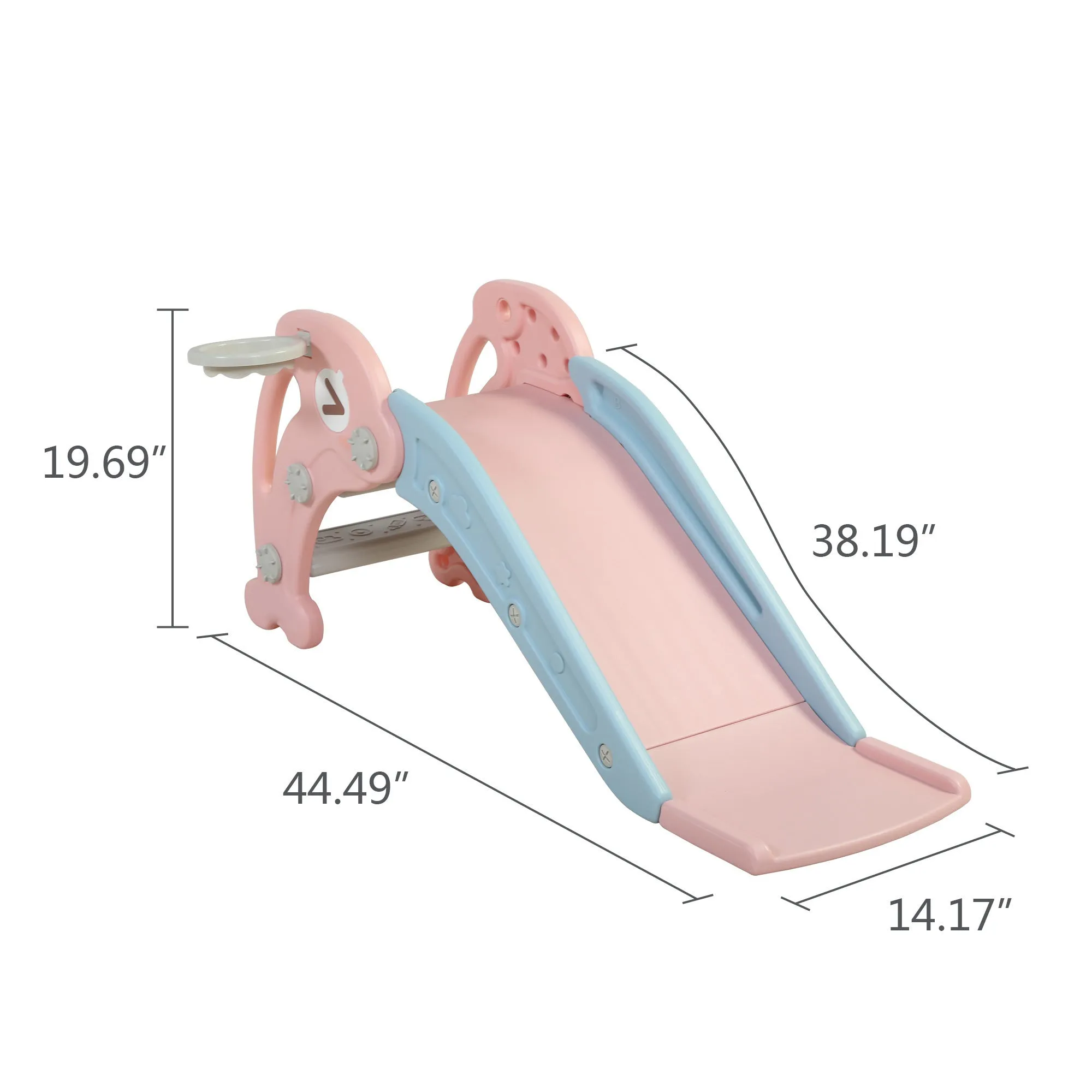 Slide for Kids Toddler Climber Slide with Long Slipping Slope Basketball Hoop and Balls