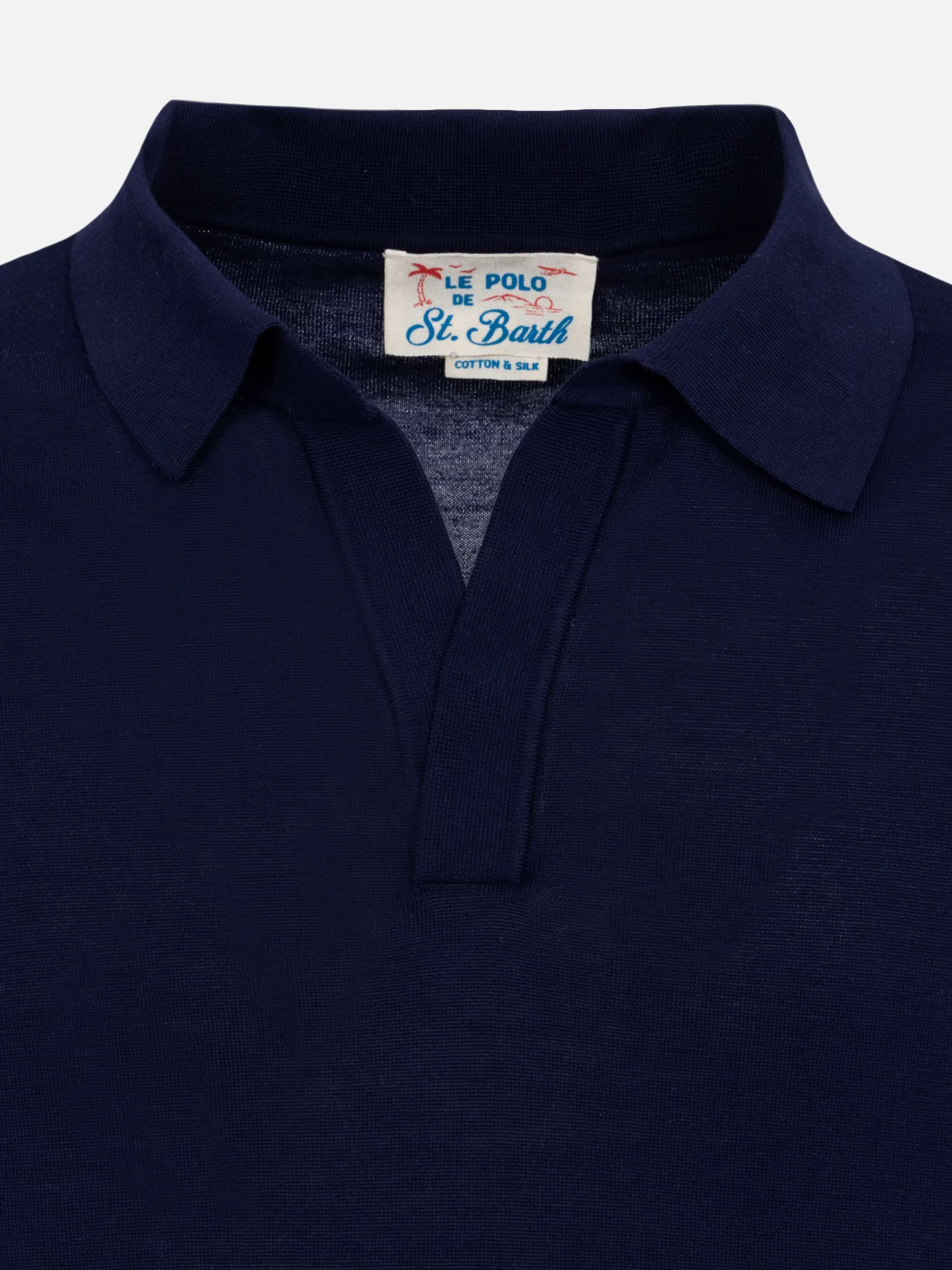 Sloan navy blue silk cotton knitted polo shirt