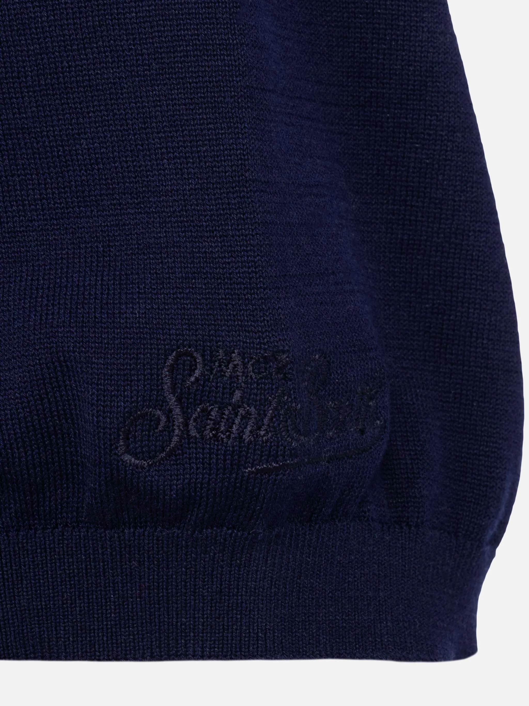 Sloan navy blue silk cotton knitted polo shirt