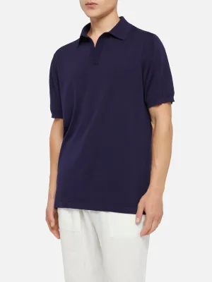 Sloan navy blue silk cotton knitted polo shirt