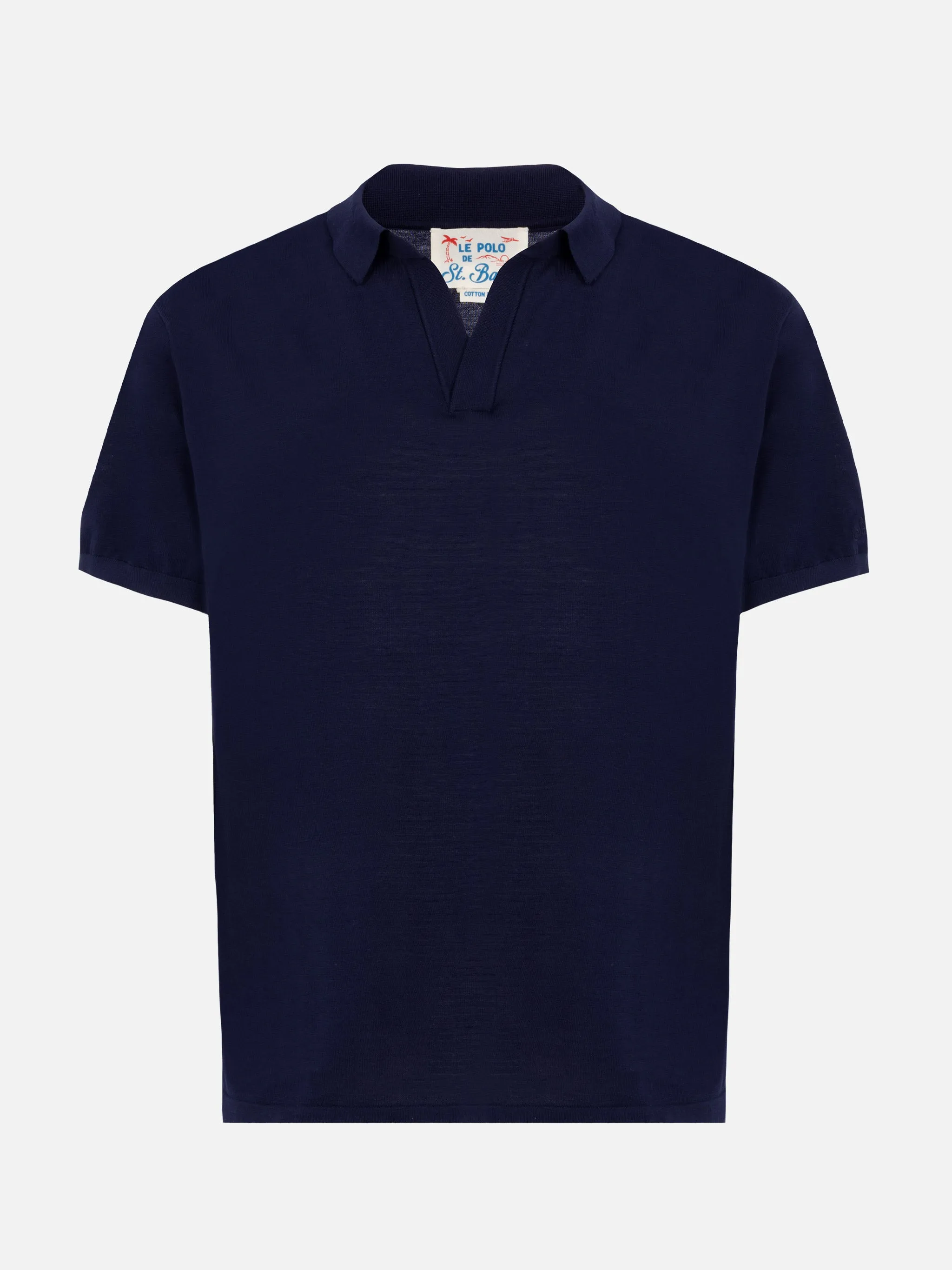 Sloan navy blue silk cotton knitted polo shirt