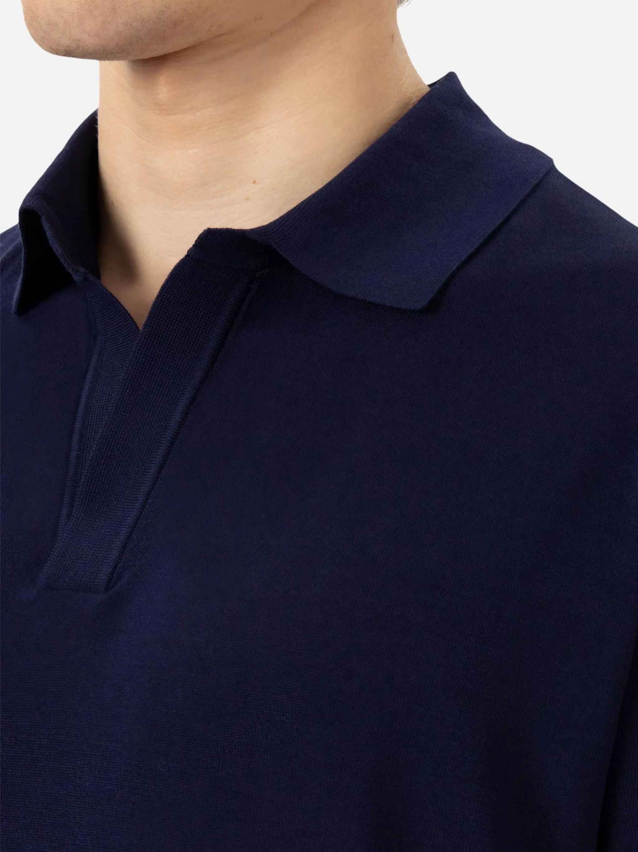Sloan navy blue silk cotton knitted polo shirt