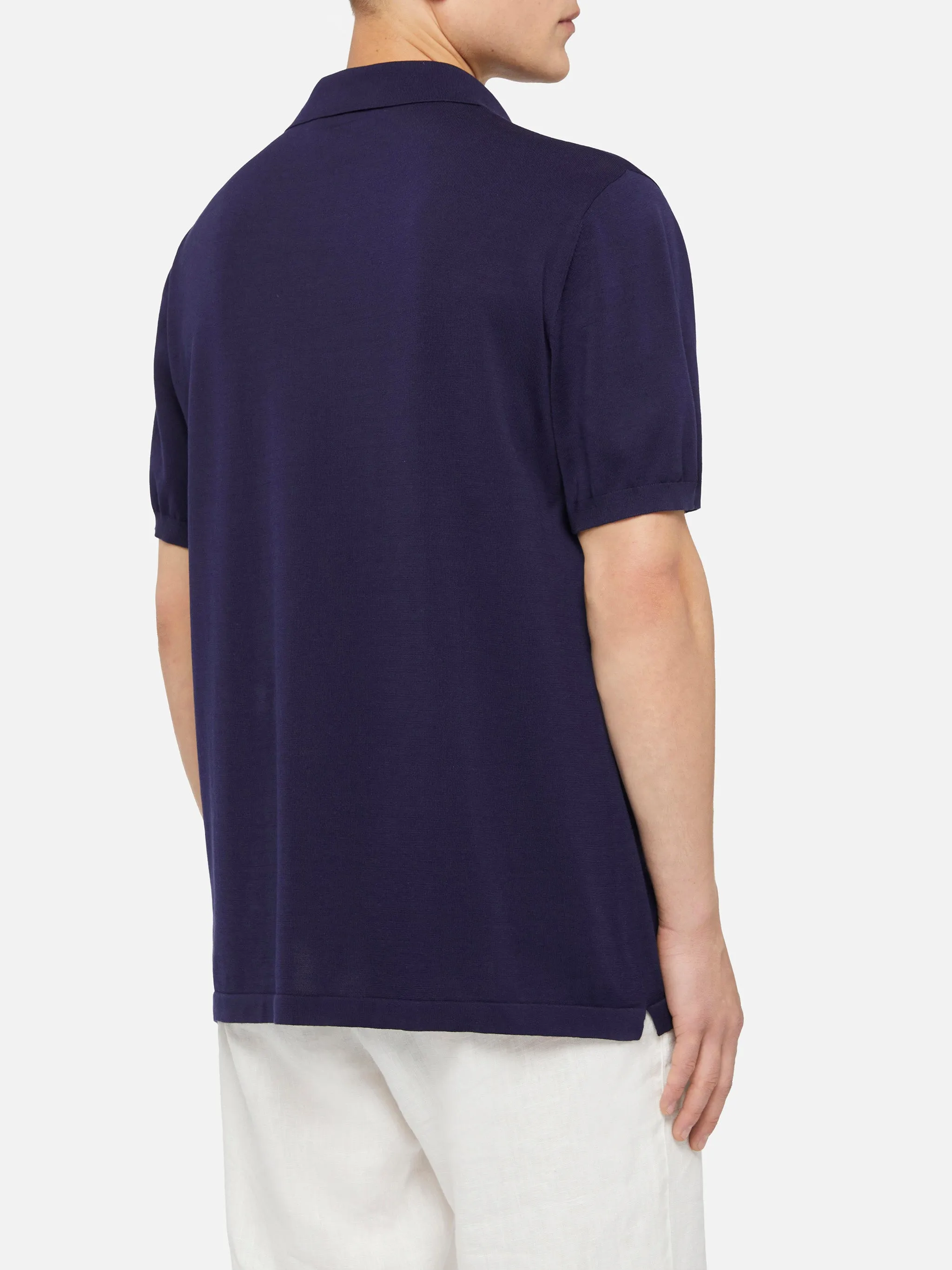 Sloan navy blue silk cotton knitted polo shirt