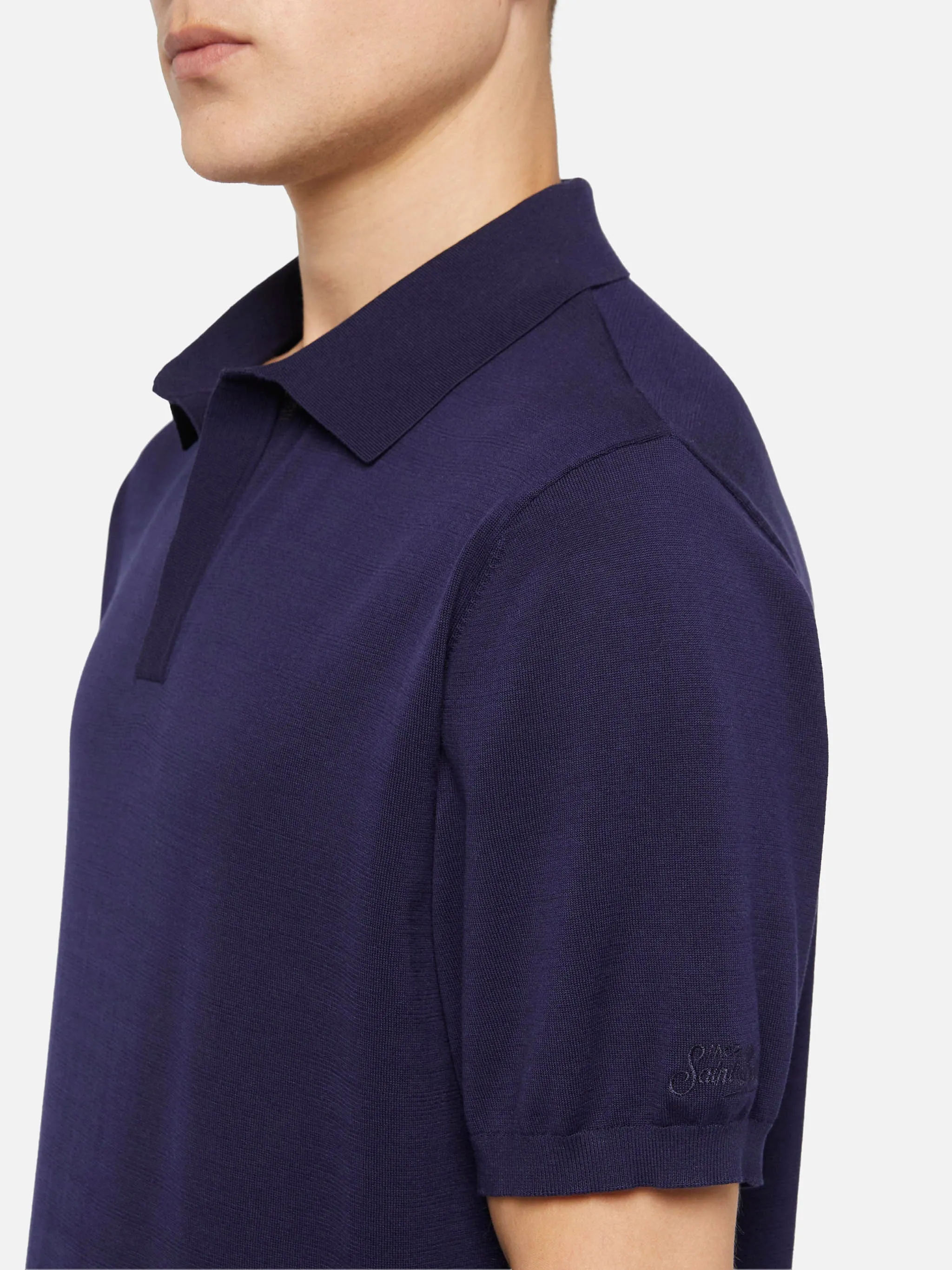 Sloan navy blue silk cotton knitted polo shirt