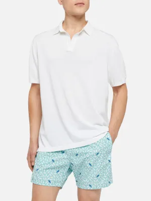 Sloan white silk cotton knitted polo shirt
