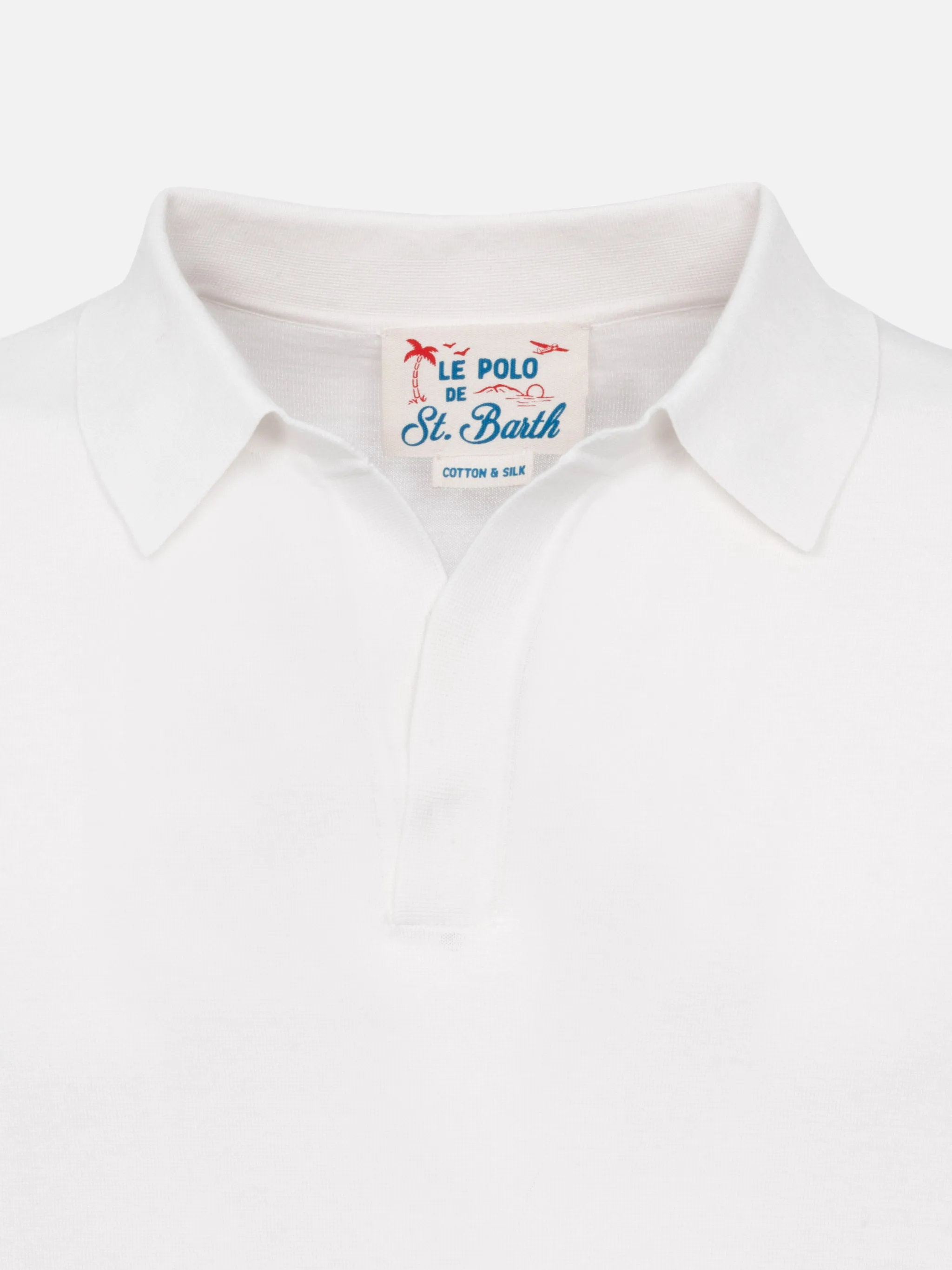 Sloan white silk cotton knitted polo shirt
