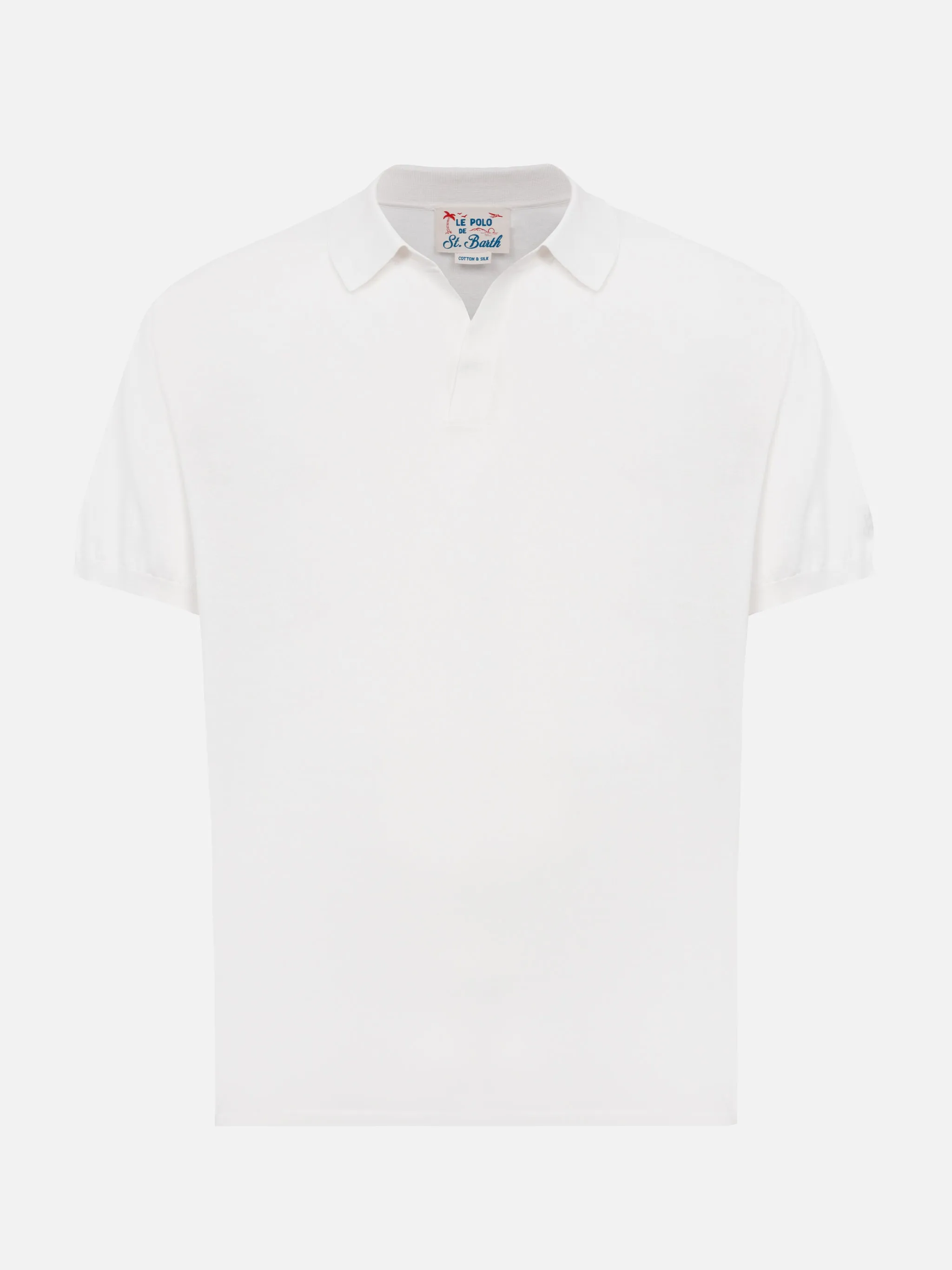 Sloan white silk cotton knitted polo shirt