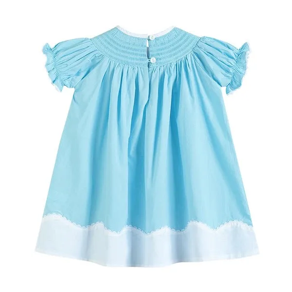 Smocked Easter Bunny Bishop Floral Embroidery Blue Dress